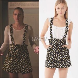 Urban Outfitter Corduroy Pinafore Suspender Skirt XS Dress Yellow Black Floral